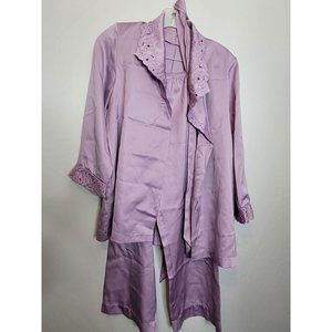 Vintage Halston III Purple Pajamas 2 Piece Set Tie Close Top Elastic Waist Pants